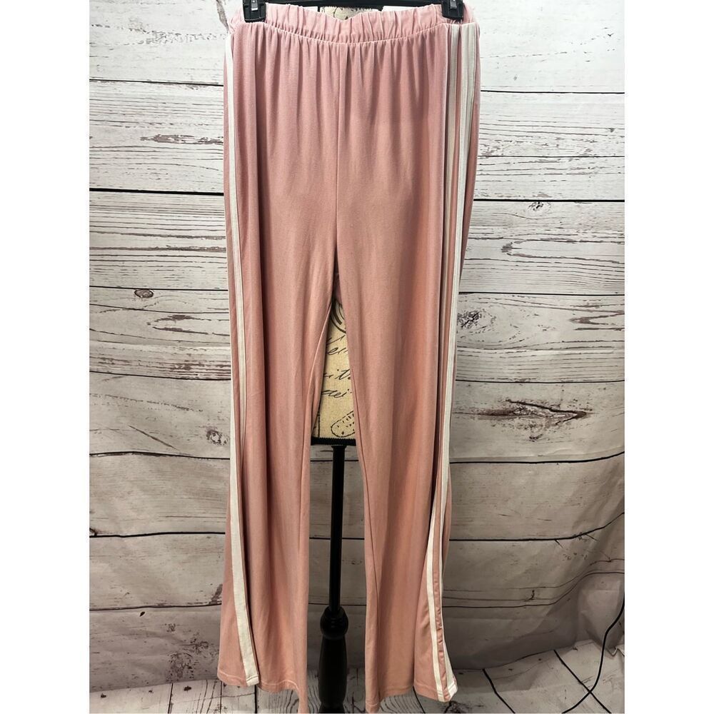 New Look Pink Velour Track Pants Side Stripe Flare‎ Leg XL